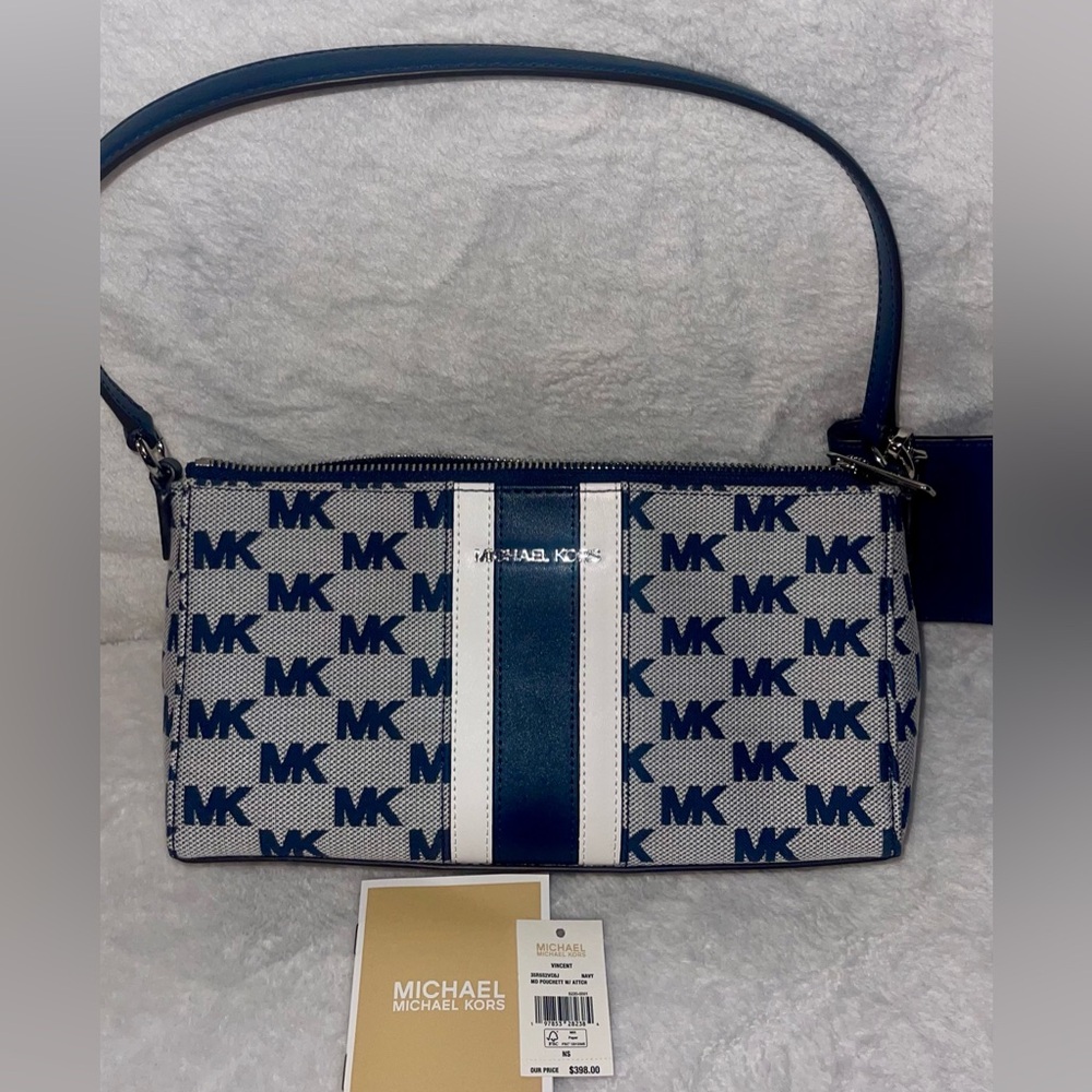 NWT Michael Kors Navy, Gray, and White Logo Shoulder Bag NWT